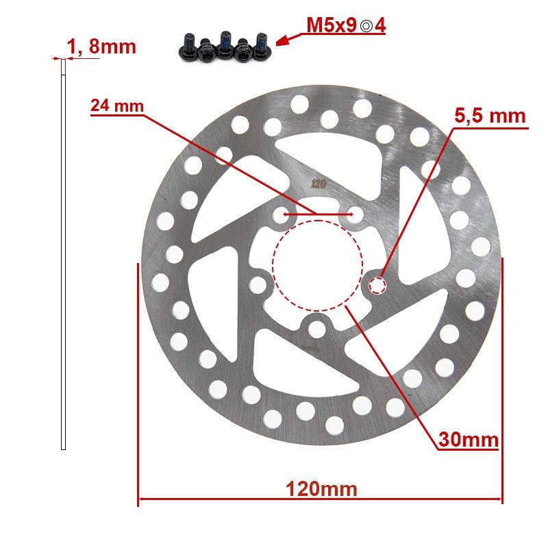 Disco freno 120mm 5h argento per xiaomi m365, Essential, 1s, pro/2